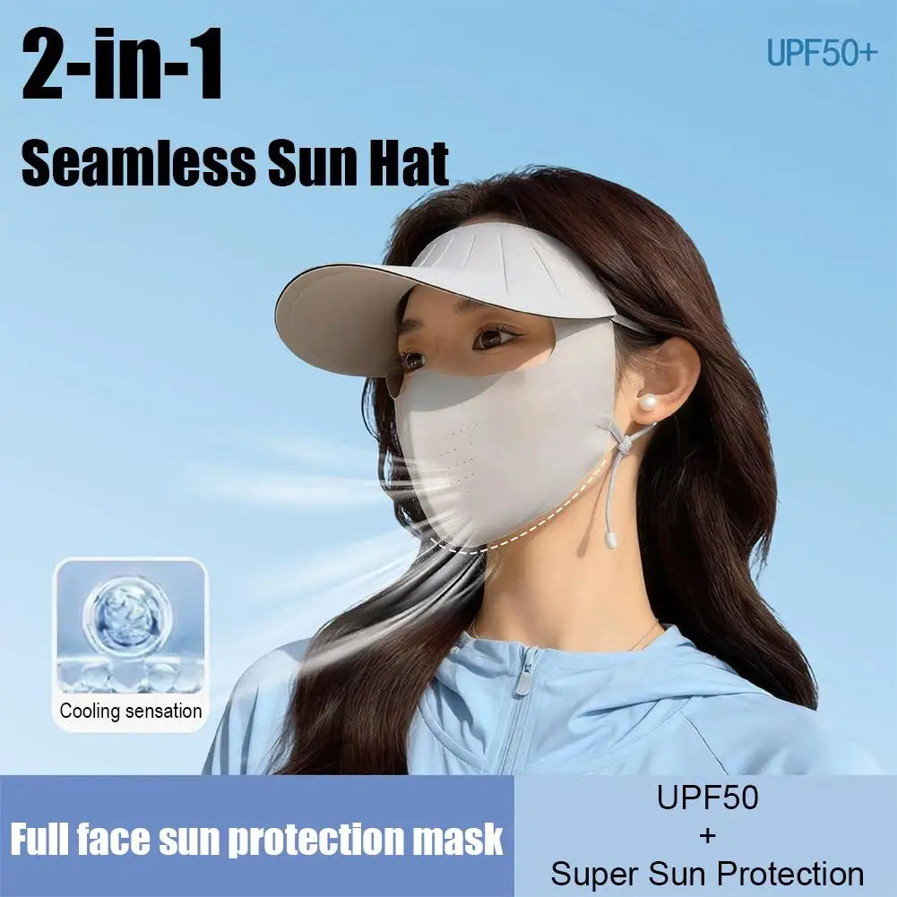 UPF50+ Sun Hat & Face Cover Set | Wide Brim UV Protection Sun Hat & Face Cover QXL