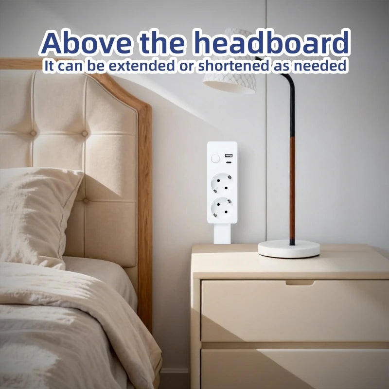 Retractable Power Strip 180° Rotating EU Plug Outlet Extender Retractable Power Strip QXL EU Plug