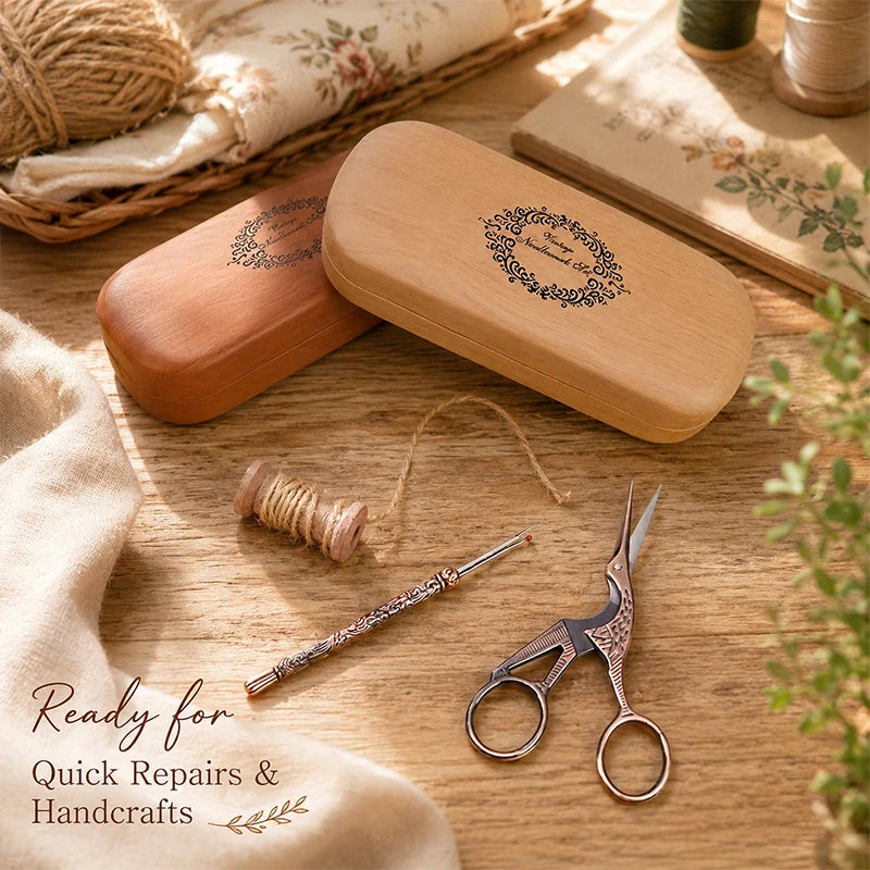 Vintage Sewing Tool Set with Wooden Box | DIY Embroidery Gift Sewing Tool Set QXL