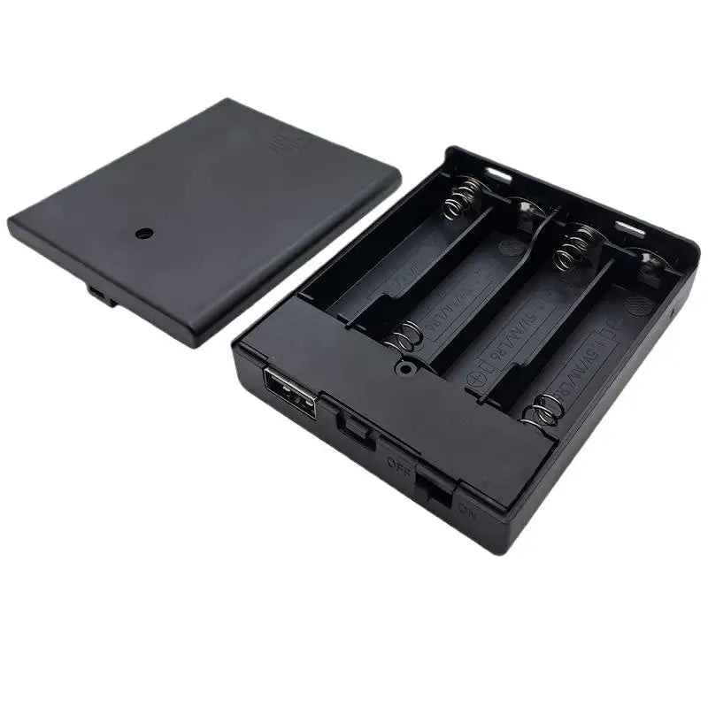 4-Slot AA Battery Holder with Power Switch & USB Port Battery Holder Case QXL