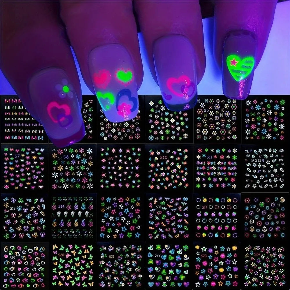 30-Pack 3D Glitter Neon Floral Nail Stickers | Glossy Nail Art Nail Art Stickers QXL -