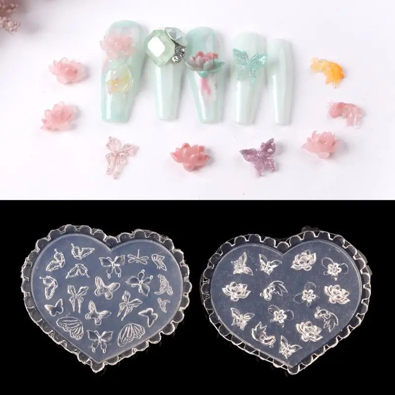 3D Petals Silicone Nail Mold | Heart & Bow Carving Stencil Silicone Nail Mold QXL