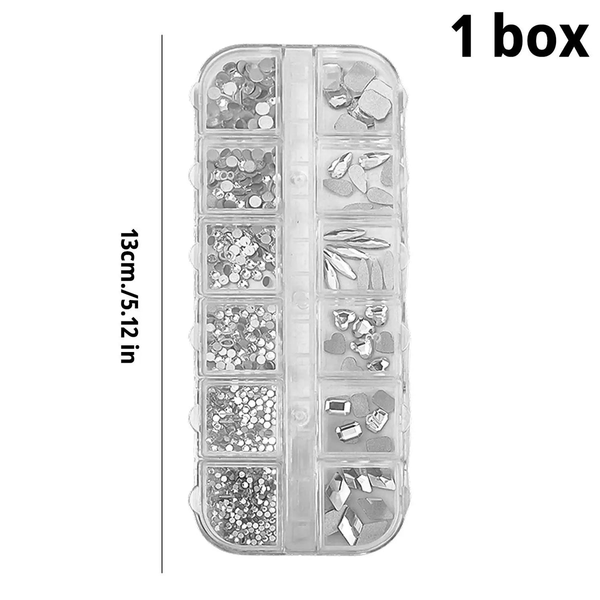 12-Grid Mixed Shape Nail Art Rhinestones | Crystal Flat-Base Nail Art Rhinestones QXL 1box