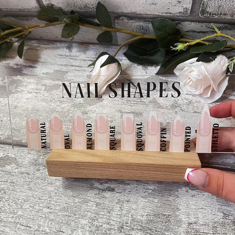 Acrylic Nail Shape Display Board with Wood Base | Salon Decor Nail Display Stand QXL