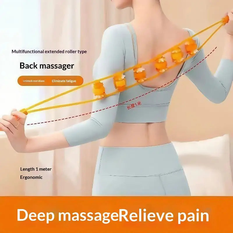 Pull-Back Roller Massager Strap | Portable Back & Neck Tool Handheld Massage Roller QXL