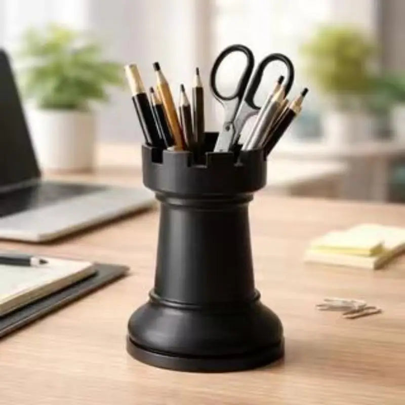 Chess Piece Pen Holder & Desk Organizer – Plastic Black & White Desk Pen Holder QXL