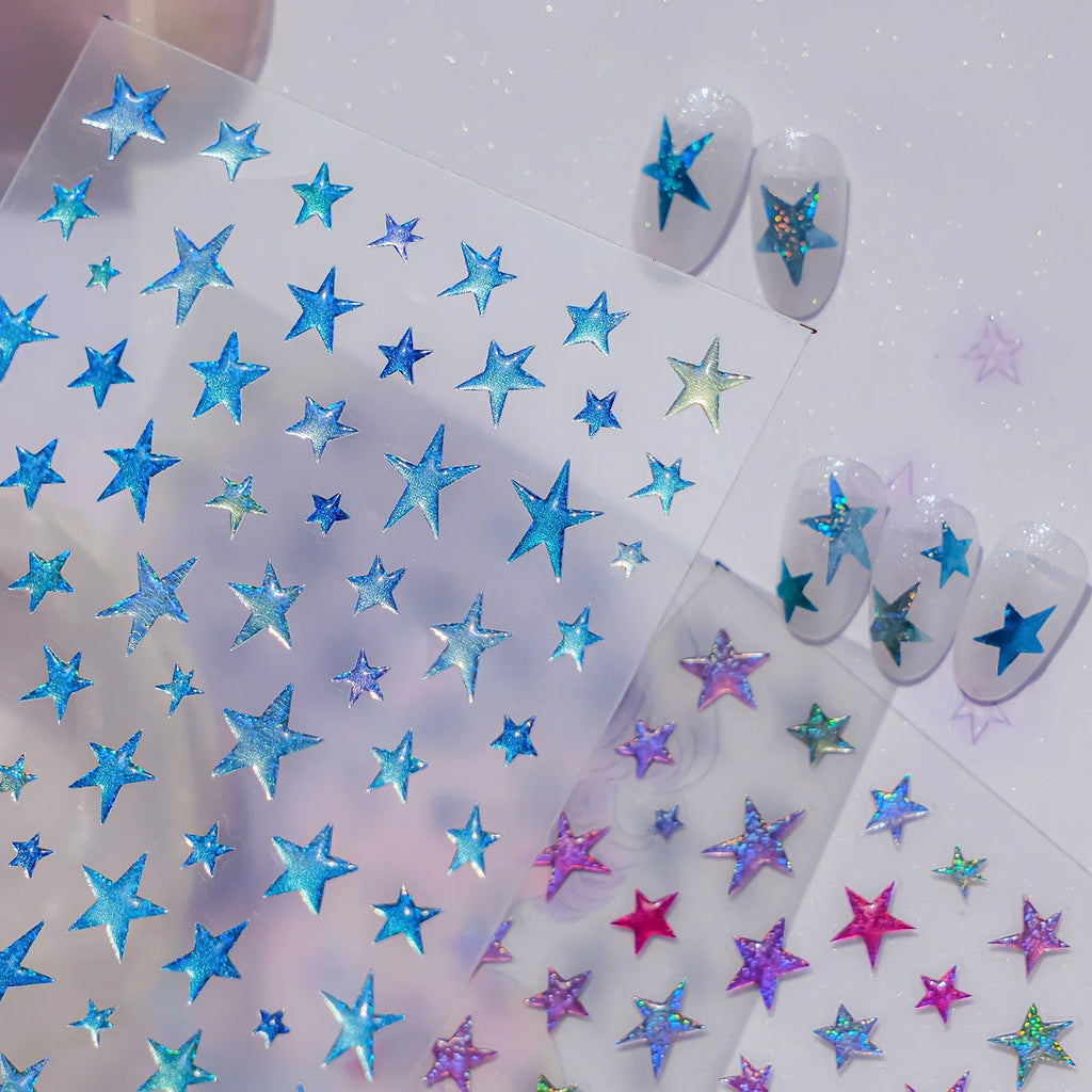 5D Holographic Star Nail Art Stickers | Self-Adhesive Decals Nail Art Stickers QXL