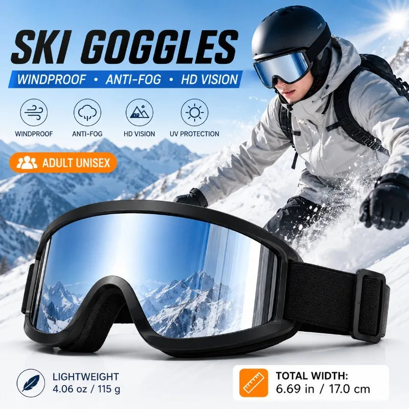 Adult Ski Goggles HD PC Lens – Windproof Snowboard & Riding Ski Goggles QXL
