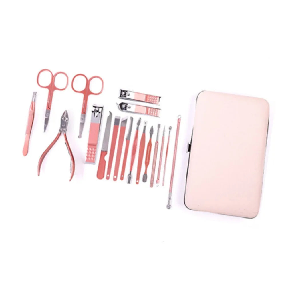 18-Pc Rose Gold Stainless Steel Nail Clipper & Grooming Kit Nail Grooming Kit QXL