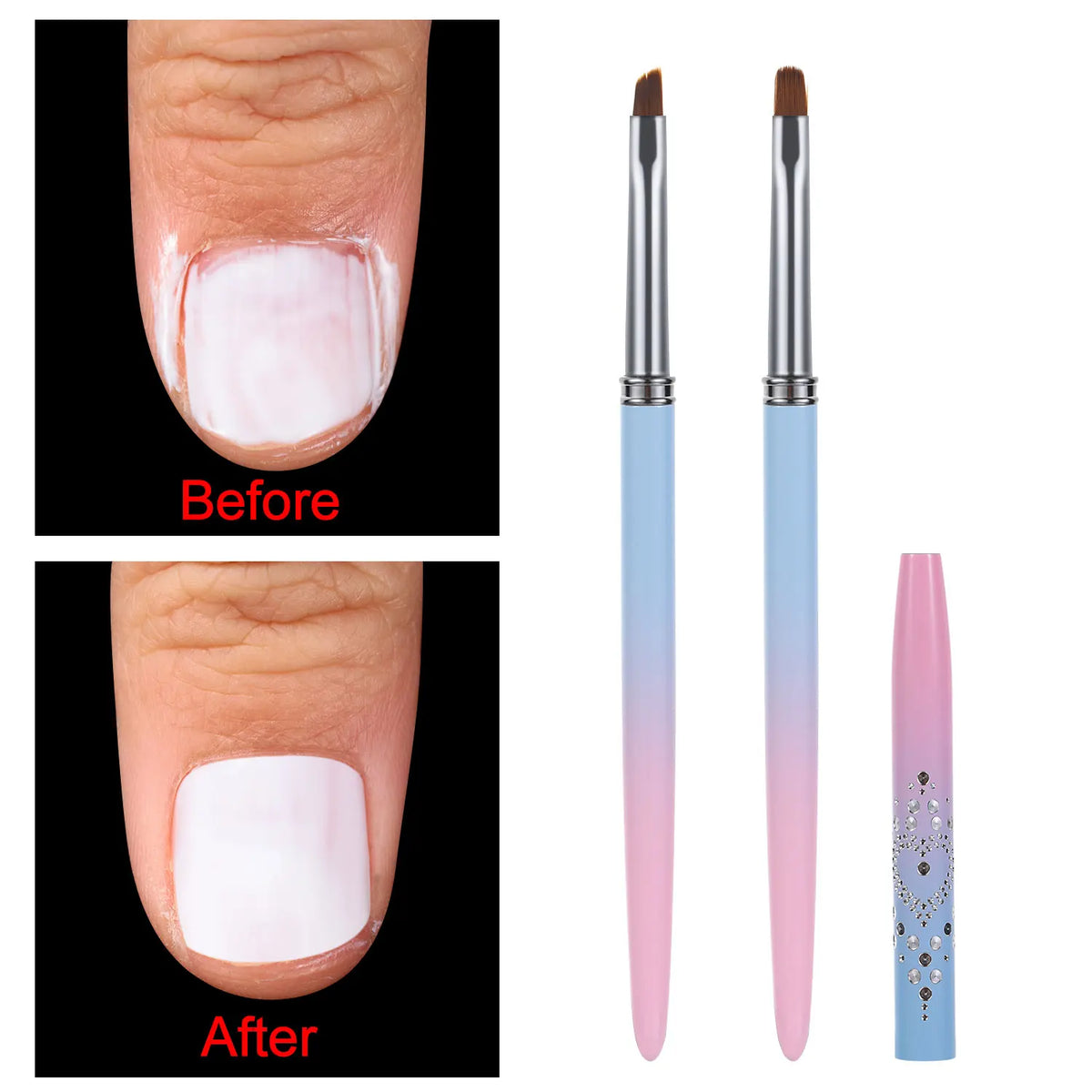 2-Pack Nail Art Clean-Up Brushes | Round & Angled Tip Nail Art Brush Set QXL 2PCS