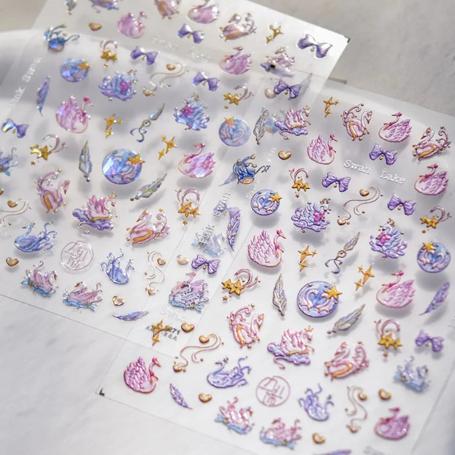 5D Kawaii Star Swan Nail Art Stickers | Self-Adhesive Decals Nail Art Stickers QXL
