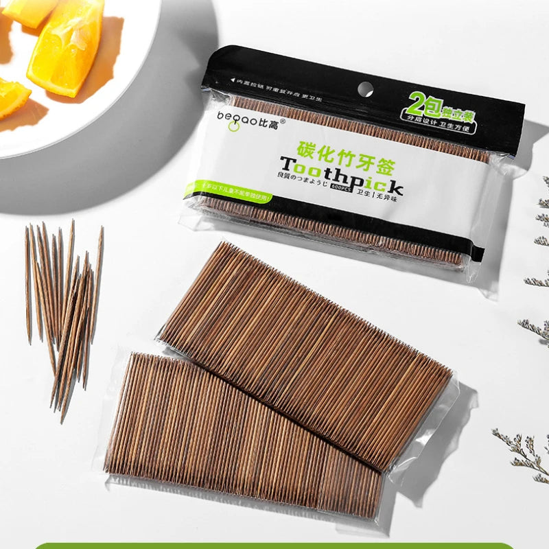 200-Pack Carbonized Bamboo Toothpicks | Eco Oral Care Picks Bamboo Toothpicks QXL