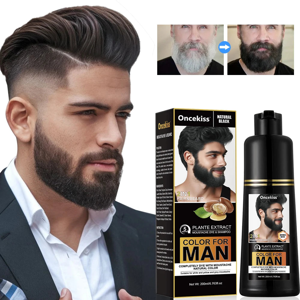 Natural Permanent Beard Dye Shampoo 200ml | Gray Coverage for Men Beard Dye Shampoo QXL