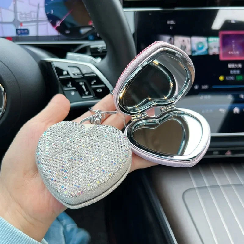 Double-Sided Diamond Compact Mirror Keychain | Travel Mirror Compact Travel Mirror QXL