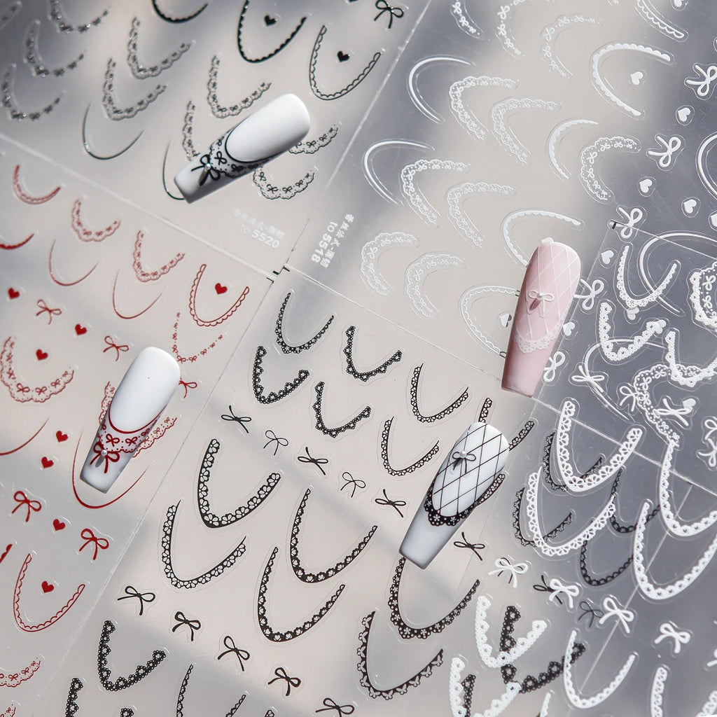 5D Lace French Nail Art Stickers | Ballet Bow Adhesive Decals Nail Art Stickers QXL