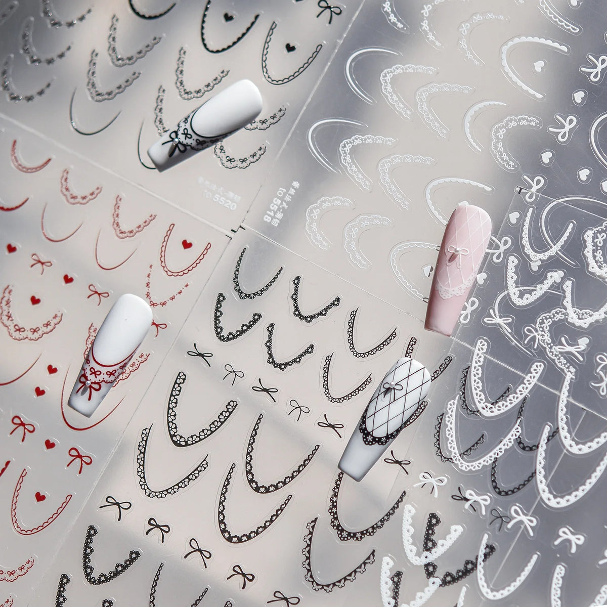 5D Lace French Nail Art Stickers | Ballet Bow Adhesive Decals Nail Art Stickers QXL