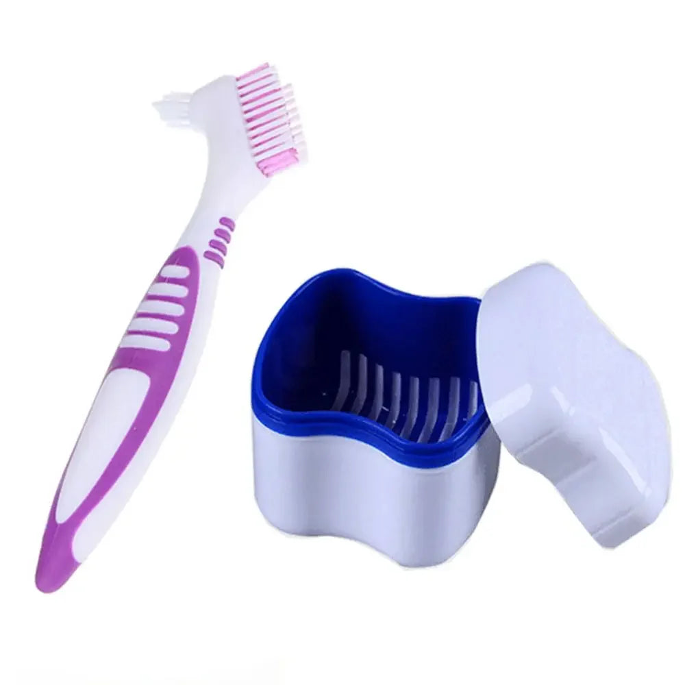 Travel Double-Layer Denture Case Box with Cleaner Brush Denture Storage Case QXL 1Set