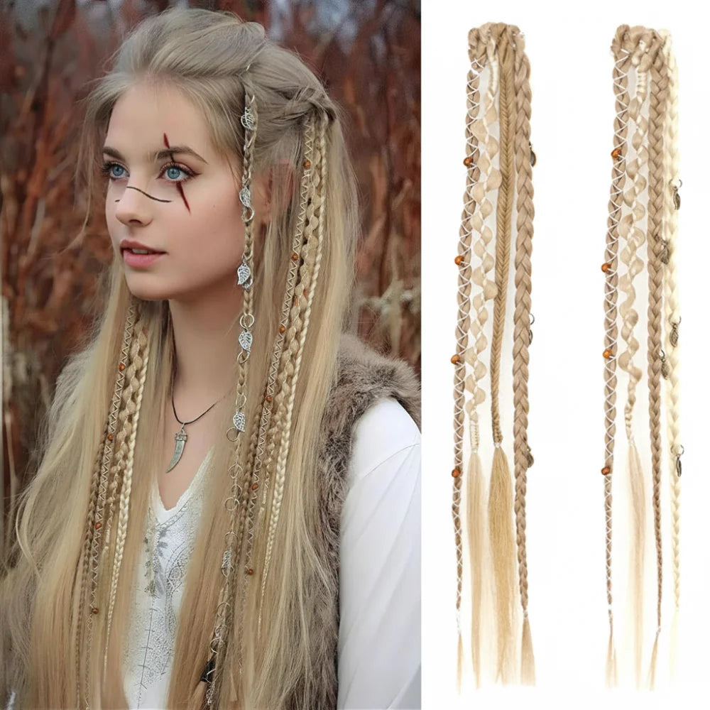 Bohemian Clip-In Braid Extensions 16" | Fairy Hairpiece Set Clip-In Hair Extension QXL C