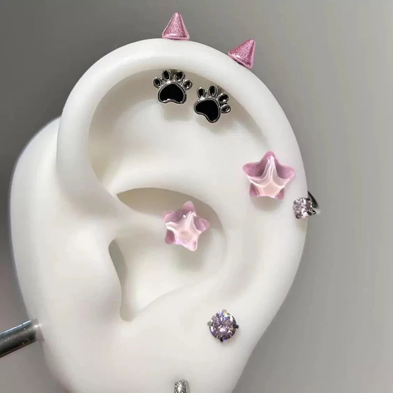 Cat Paw Devil Stud Earrings | Gothic Y2K Zinc Alloy Studs Stud Earrings QXL