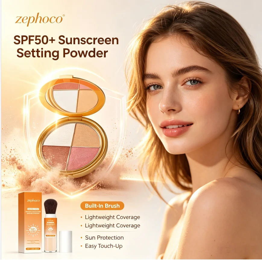 Sunscreen Setting Powder & 4-Color Shimmer Highlight Palette Setting Powder Palette QXL