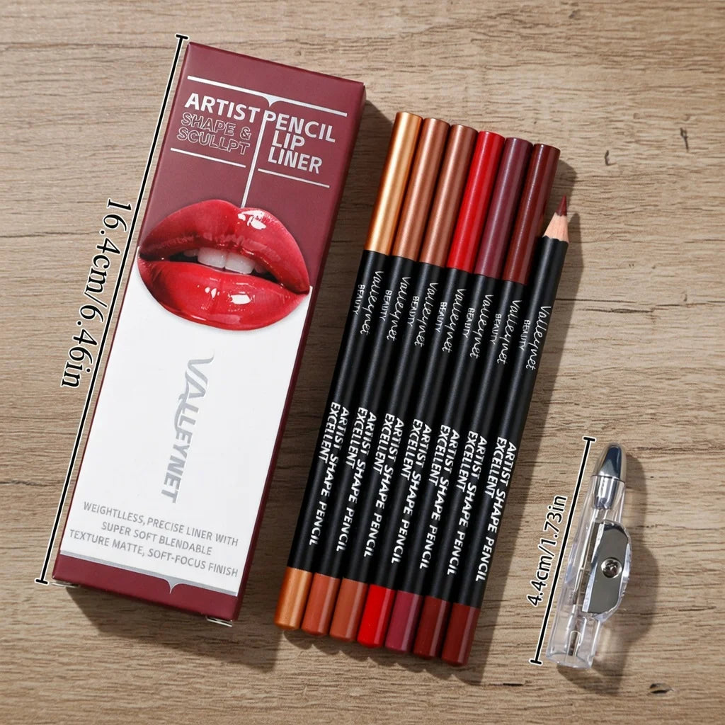 7-Pc Matte Lip Liner Set with Sharpener | Long-Lasting Lip Liner Set QXL