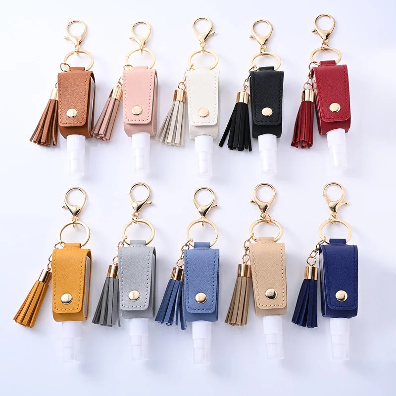 30ml PU Leather Spray Bottle Holster Keychain with Tassel Spray Bottle Keychain QXL