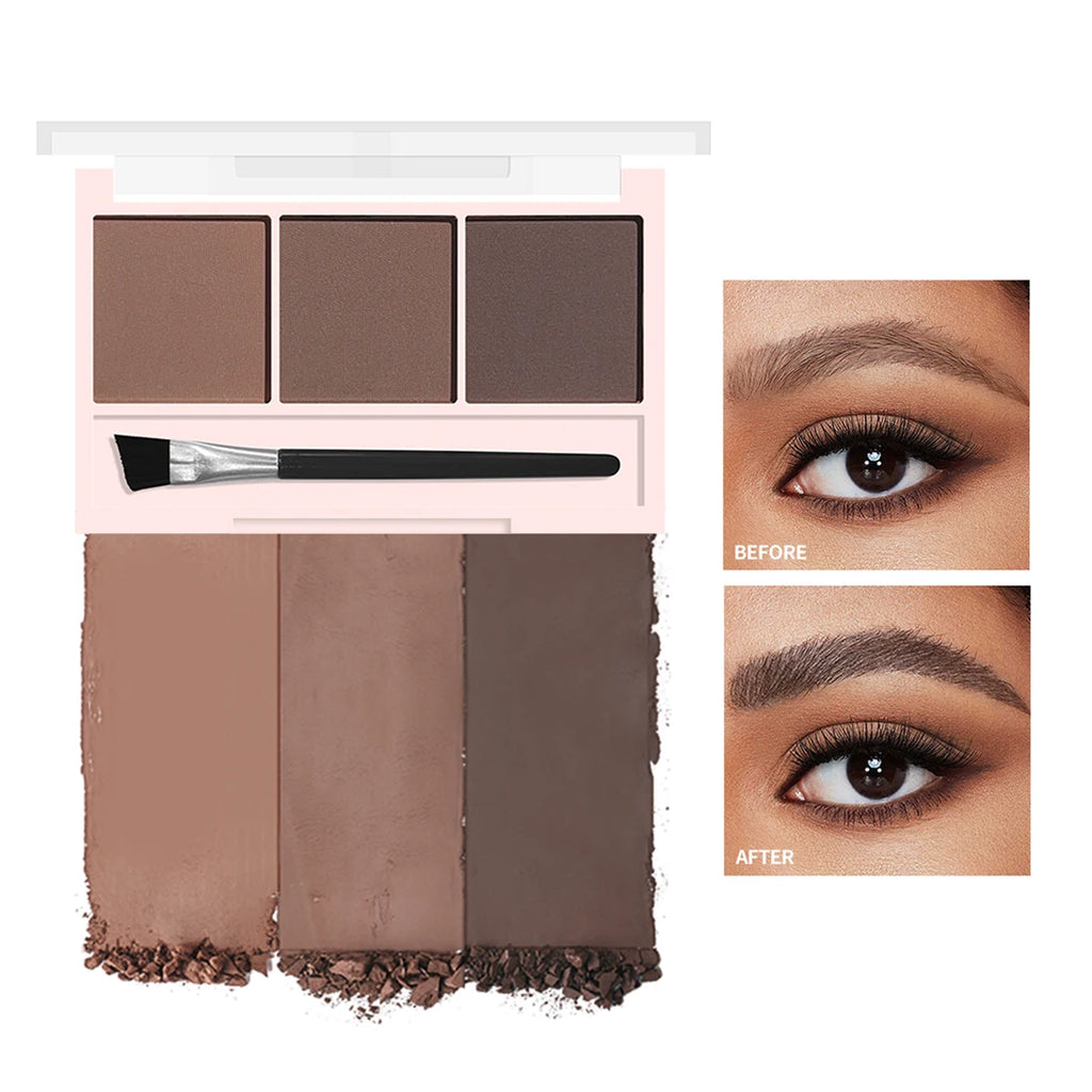 3-Color Matte Brow Powder Palette with Brush | Long-Lasting Eyebrow Powder Palette QXL