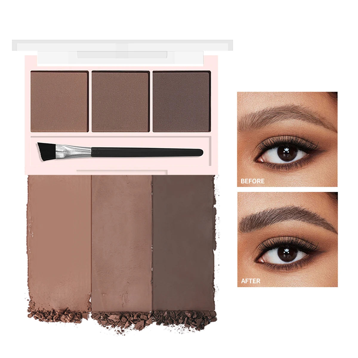 3-Color Matte Brow Powder Palette with Brush | Long-Lasting Eyebrow Powder Palette QXL