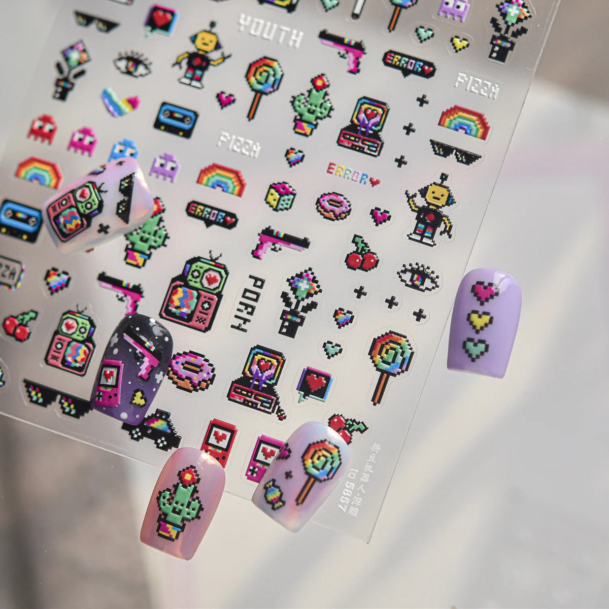 5D Cat Pixel Bead Nail Stickers | Self-Adhesive Cartoon Decals Nail Art Stickers QXL