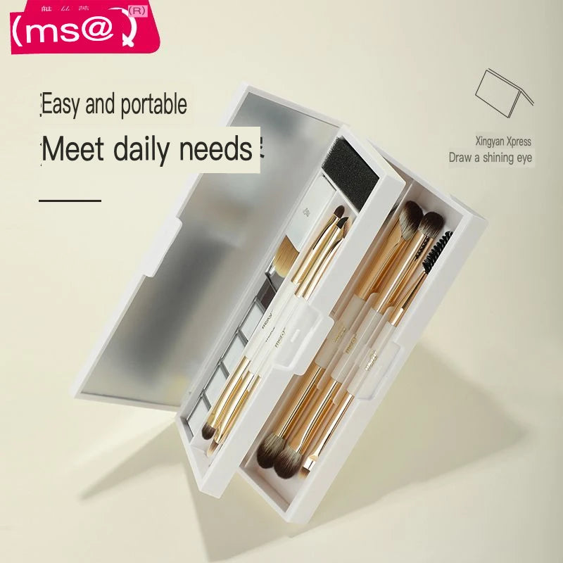 MSQ 8-Piece Double-Ended Makeup Brush Set | Portable Box Makeup Brush Set QXL