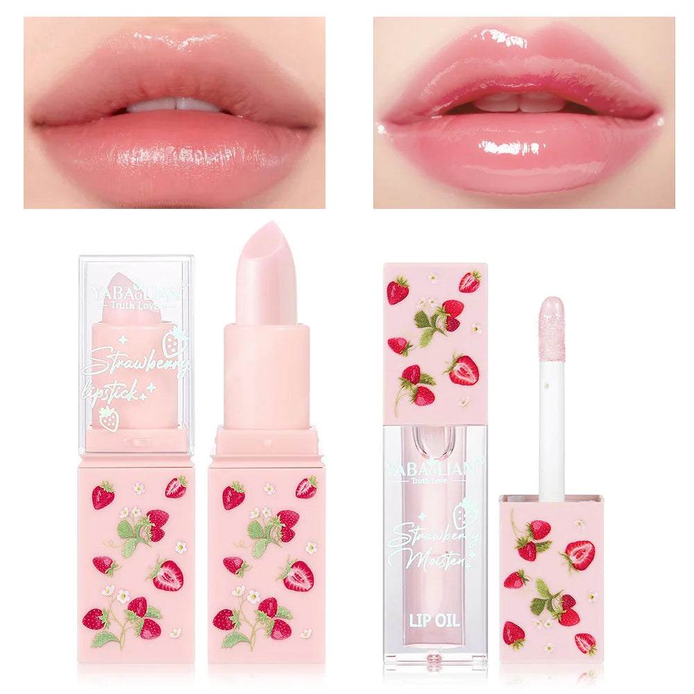 Strawberry Lip Balm & Lip Oil 2-Piece Moisturising Lip Care Set Lip Balm & Lip Oil Set QXL