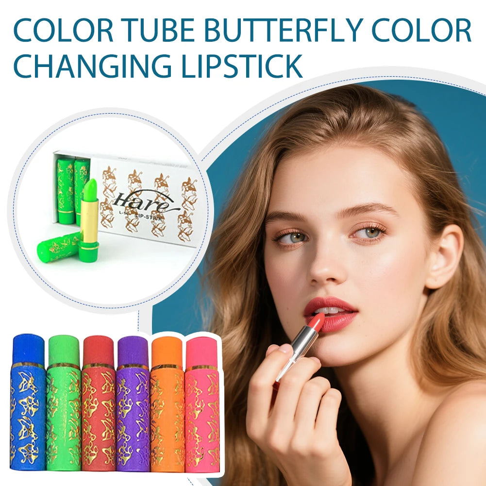 6-Pack Color-Changing Moisturizing Lipstick Set | Butterfly Tube Color-Changing Lipstick QXL