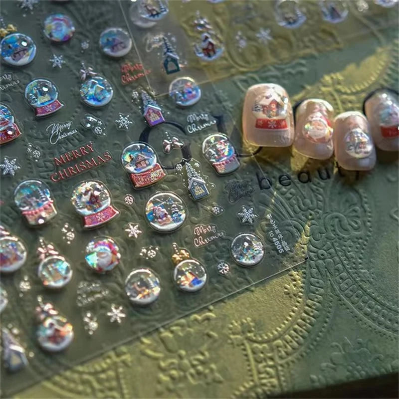 Bronzing Christmas Nail Stickers | Gold Snowball Laser Decals