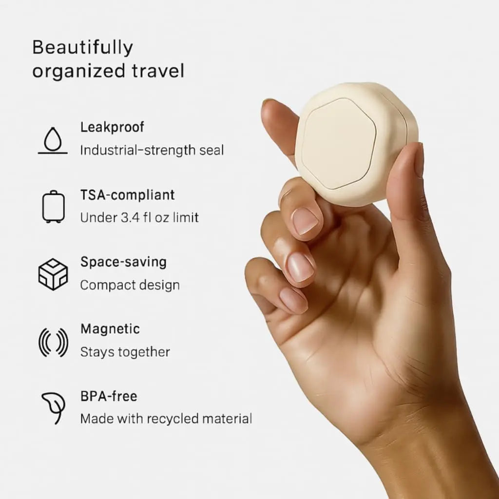 3-Pack Magnetic Refillable Travel Capsules | Leak-Proof Jars Travel Capsule Set QXL