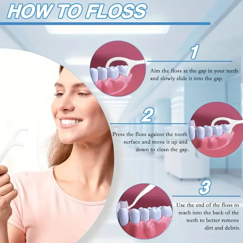 50-Pack Disposable Dental Flossers | Deep Cleaning Oral Care Dental Floss Picks QXL