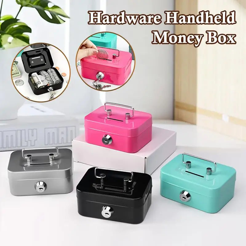 Portable Piggy Bank & Coin Box with Key Lock | Carbon Steel Lockable Coin Box QXL