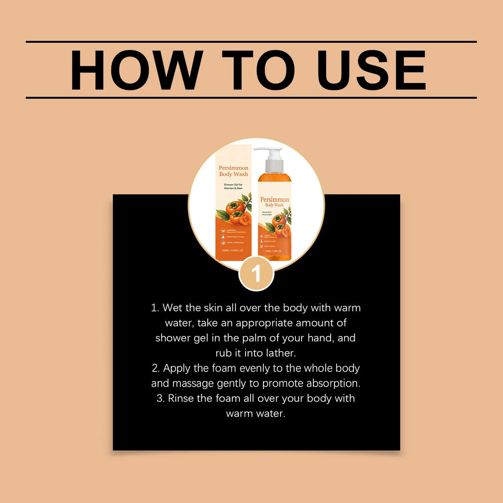 Persimmon Body Wash Shower Gel – Deodorizing, All Skin Types Body Wash Shower Gel QXL