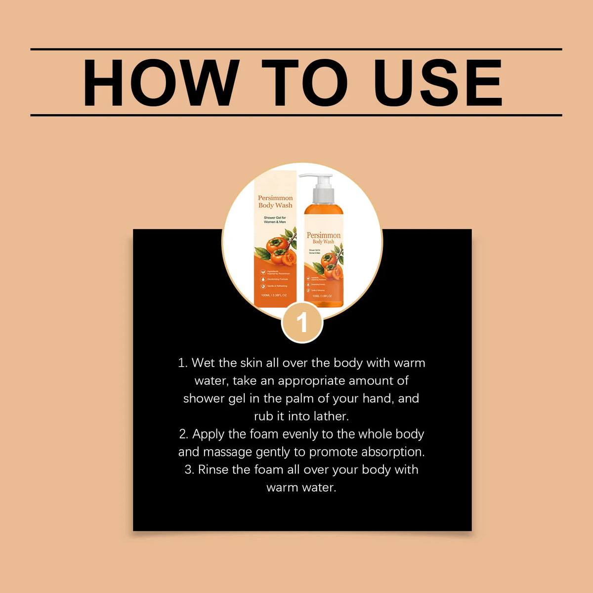 Persimmon Body Wash Shower Gel – Deodorizing, All Skin Types Body Wash Shower Gel QXL
