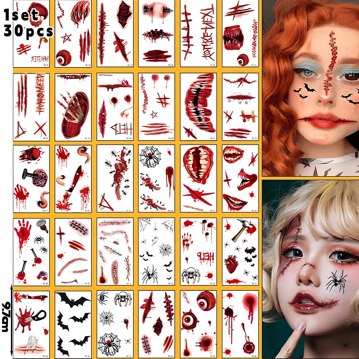 Halloween Scar Tattoo Stickers – Waterproof Temporary Body Art Temporary Tattoo Stickers QXL C-30PCS