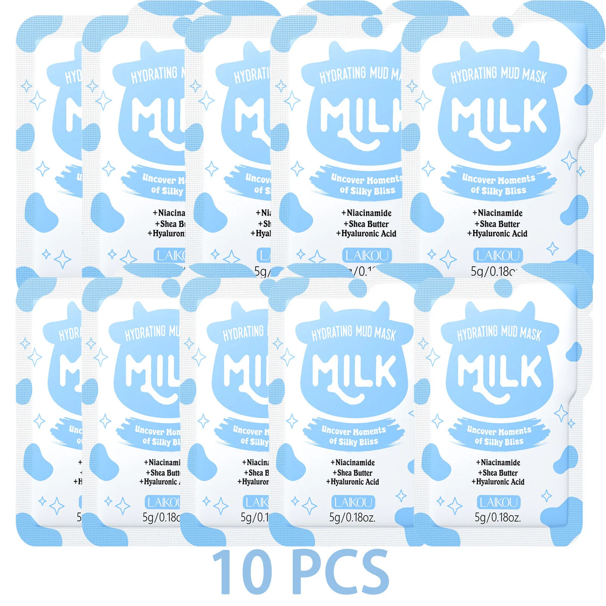 LAIKOU Milk Mud Face Mask – Niacinamide, Pore Cleansing & Hydrating Hydrating Mud Face Mask QXL 10PCS