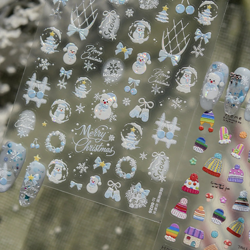 Christmas 5D Nail Stickers – Snowman & Snowflake Decals Nail Art Stickers QXL