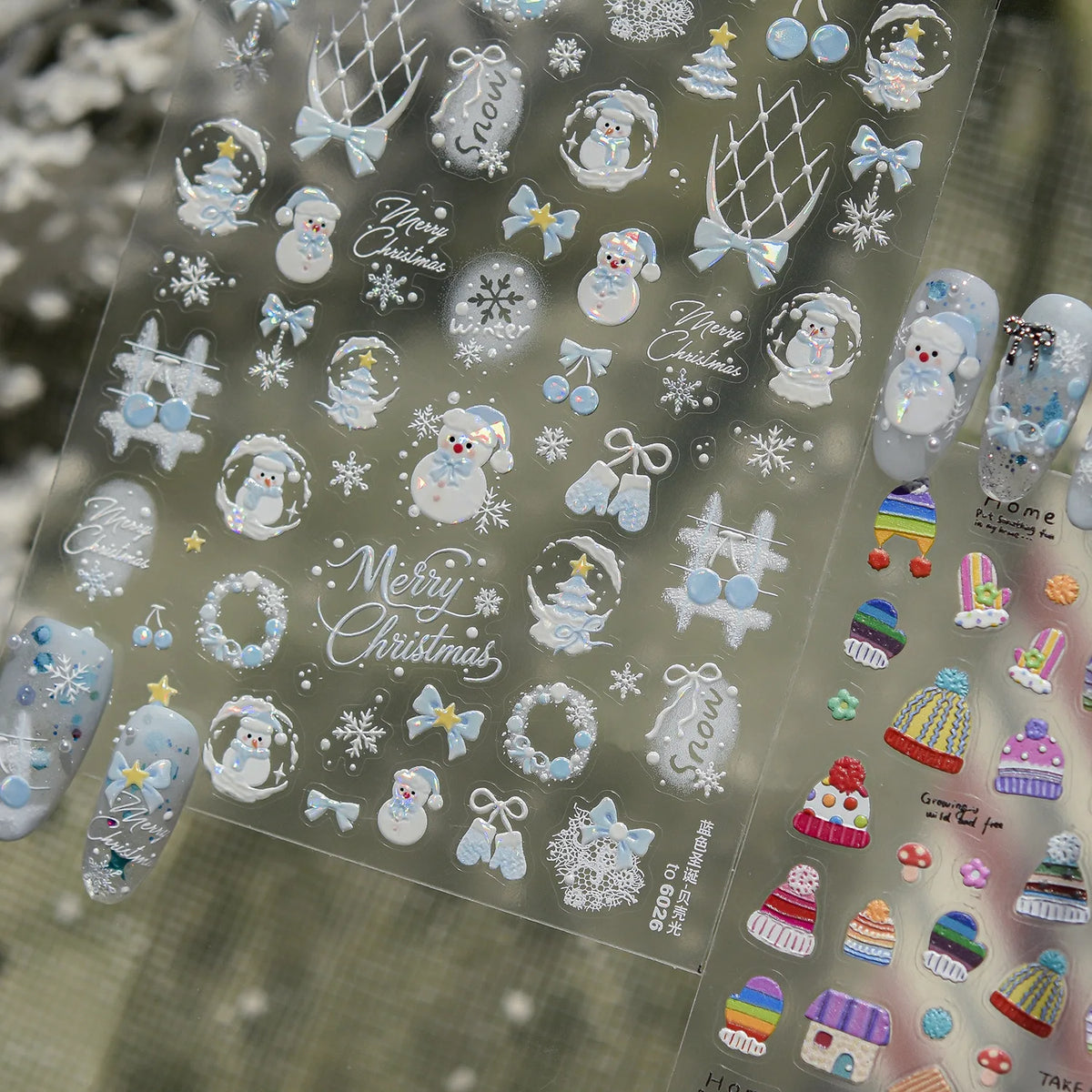 Christmas 5D Nail Stickers – Snowman & Snowflake Decals Nail Art Stickers QXL