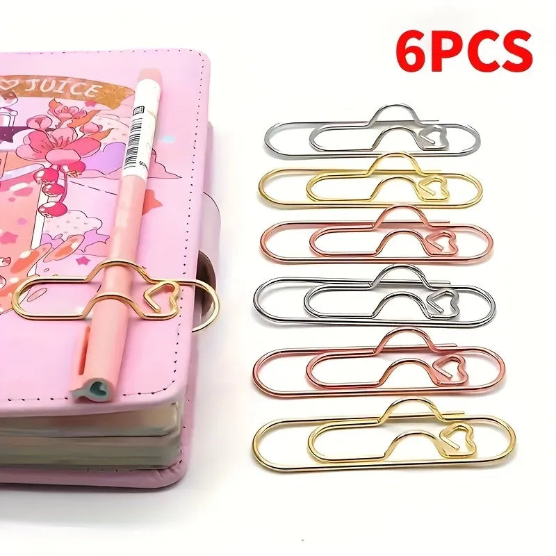 6-Pack Stainless Steel Notebook Clips with Pencil Holder Notebook Clip Set QXL Random colors 6pcs