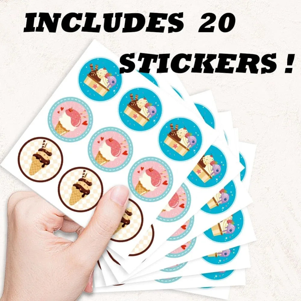 Ice Cream Self-Adhesive Stickers 180pcs | Party & Craft Seals Decorative Stickers QXL