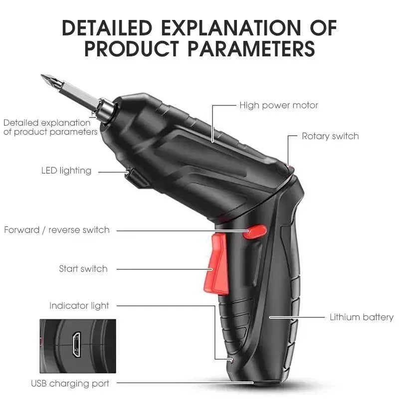 3.6V Cordless Screwdriver & Mini Drill | LED, Lithium Battery Cordless Screwdriver QXL