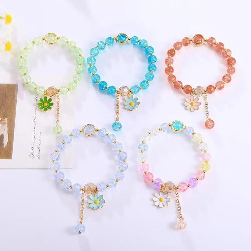 Daisy Flower Beaded Bracelet | Bohemian Crystal Elastic Women Beaded Bracelet QXL