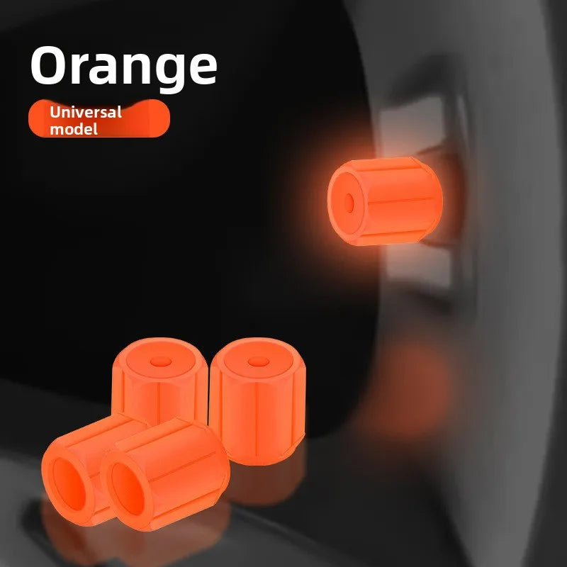 4-Pack Glow in the Dark Tire Valve Stem Caps | Universal Tire Valve Caps QXL Orange