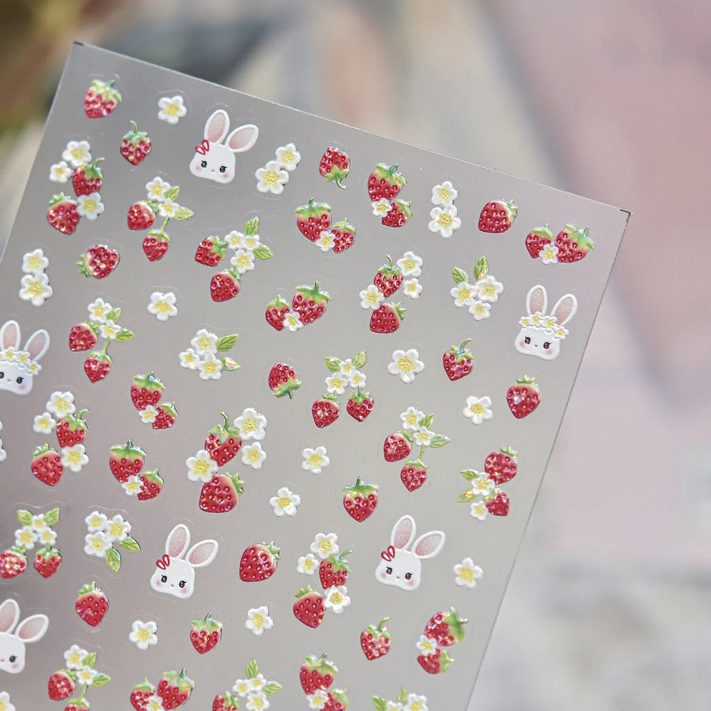5D Nail Stickers – Rabbit, Strawberry & Cherry Blossom Decals Nail Art Stickers QXL