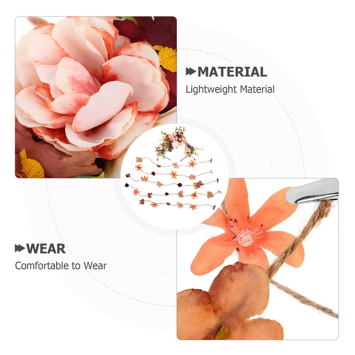 Floral Wreath Headband & Hair Clips Set | Bridal Wedding Floral Hair Accessory Set QXL