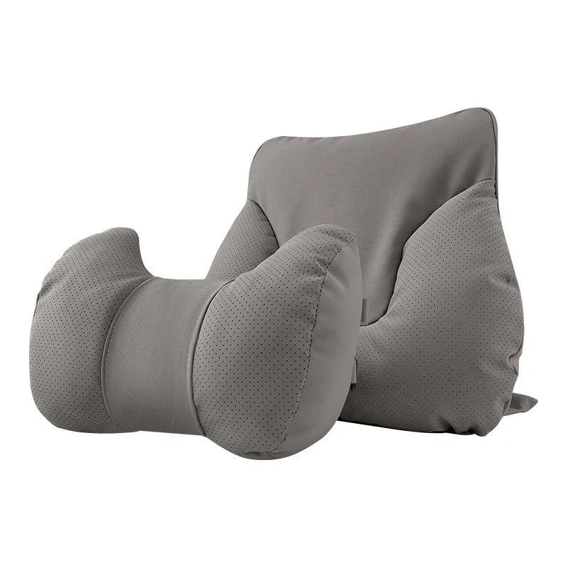 Suede Car Neck Pillow & Lumbar Support Cushion Set Car Support Cushion Set QXL